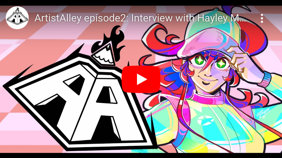 Thumbnail for the ArtistAlley podcast video featuring artwork of Tiffany Paradiso.