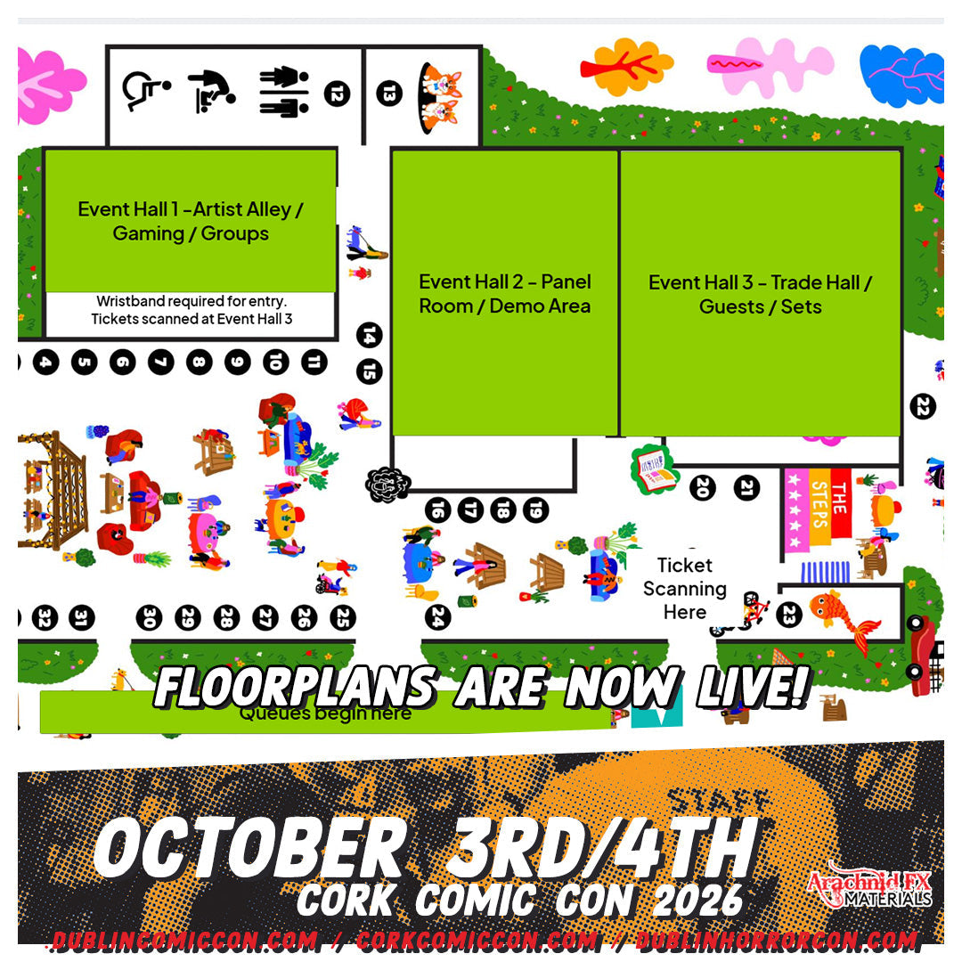 Floor plan of Cork Comic Con at the Marina Market.